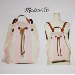 Madewell Pink and Cream Striped Canvas Drawstring Backpack